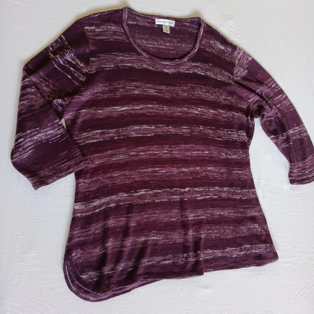 Christopher & Banks XL Plum Purple Space Dye Lightweight Knit Tunic Pullover
